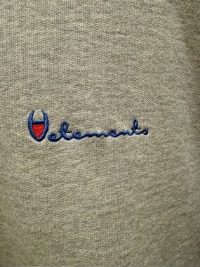 Vetements x Champion Gray Crewneck Sweater with Blue and Red Embroidered Logo